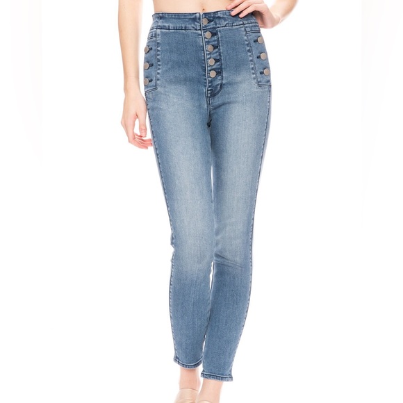 Banana Republic Premium Denim Medium Wash Button Fly High Rose Skinny Jeans 25 - Picture 1 of 12